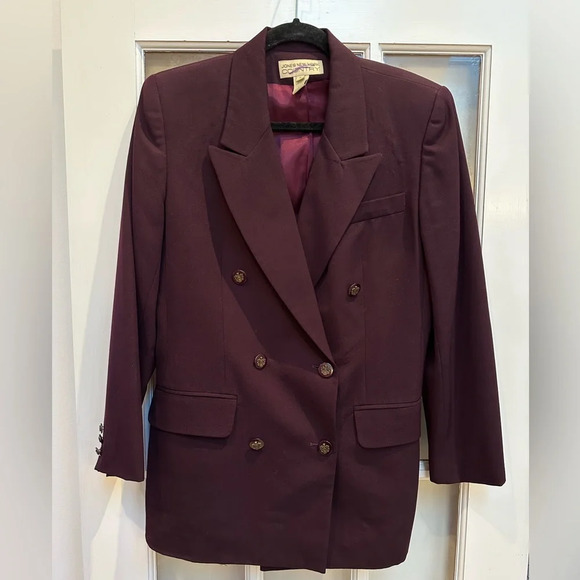 Vintage Jones New York Country Y2K 100% Wool Plum Double Breasted Blazer Size 8 - Picture 1 of 11